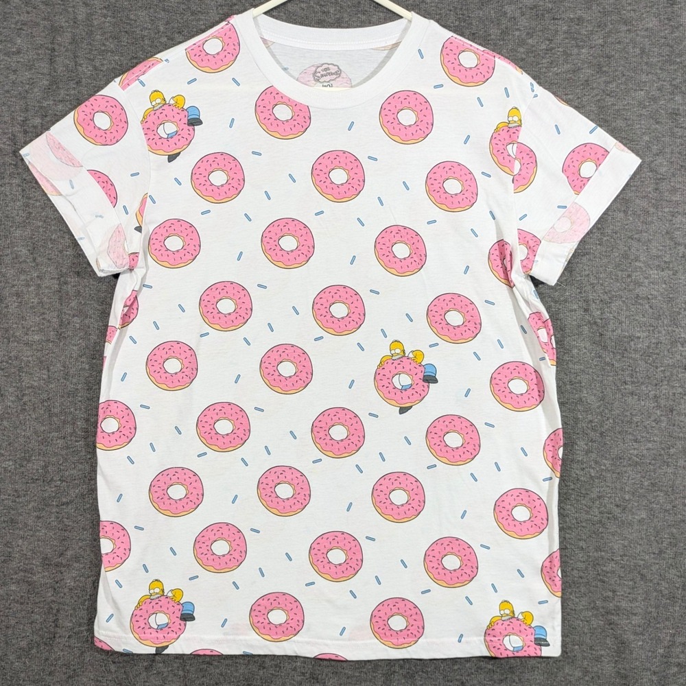 Simpsons All Over Print Pink Donut Homer Simpson Mens T-Shirt Size L